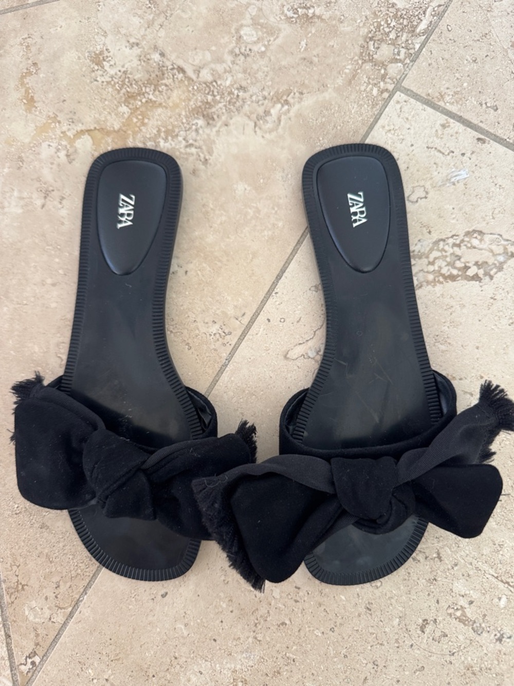 Zara Black Bow Slide Sandals